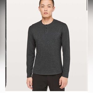 LARGE Lululemon 5 Year Basic Long Sleeve Henley 23” Heathered black grey men’s